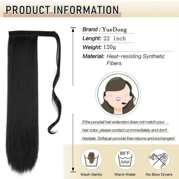 22 Inches Black Long Synthetic Wrapped Ponytail Extension - Picture 6 of 6